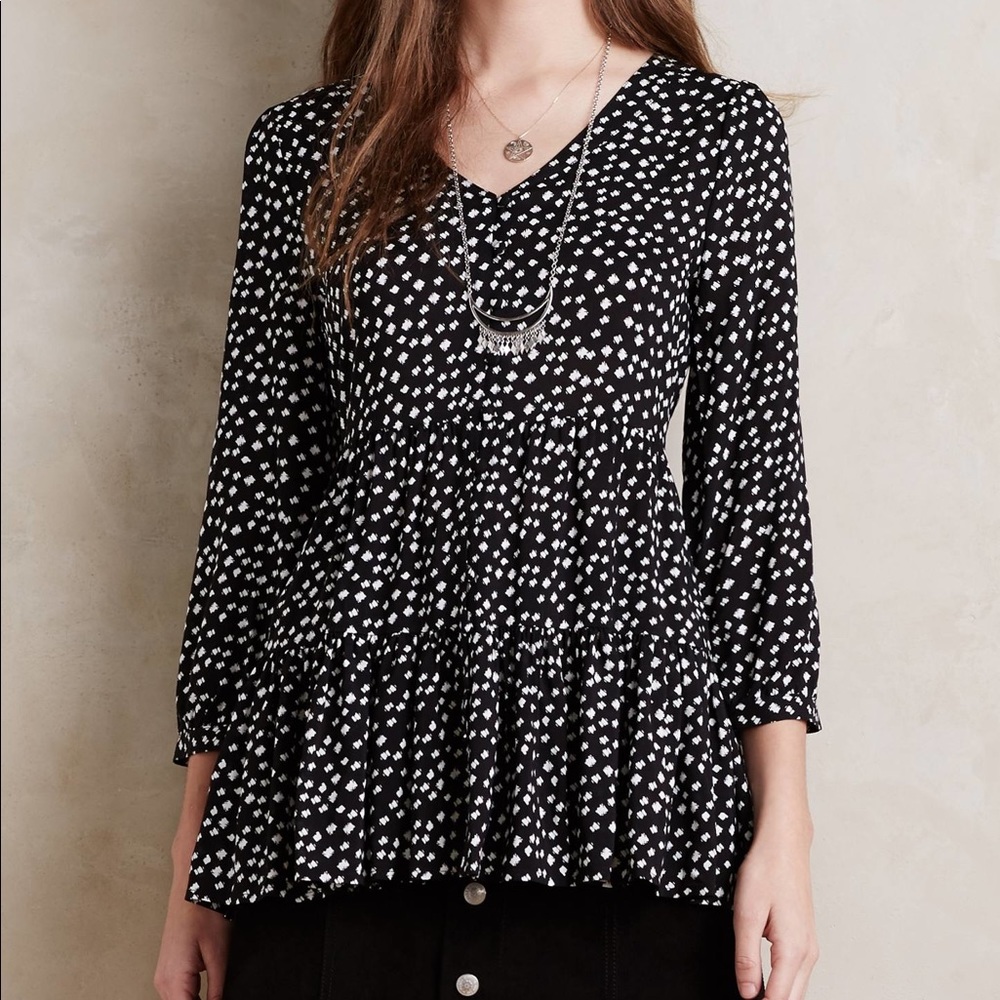 Anthropologie Maeve 3/4-Sleeve Ruffle Dot Blouse